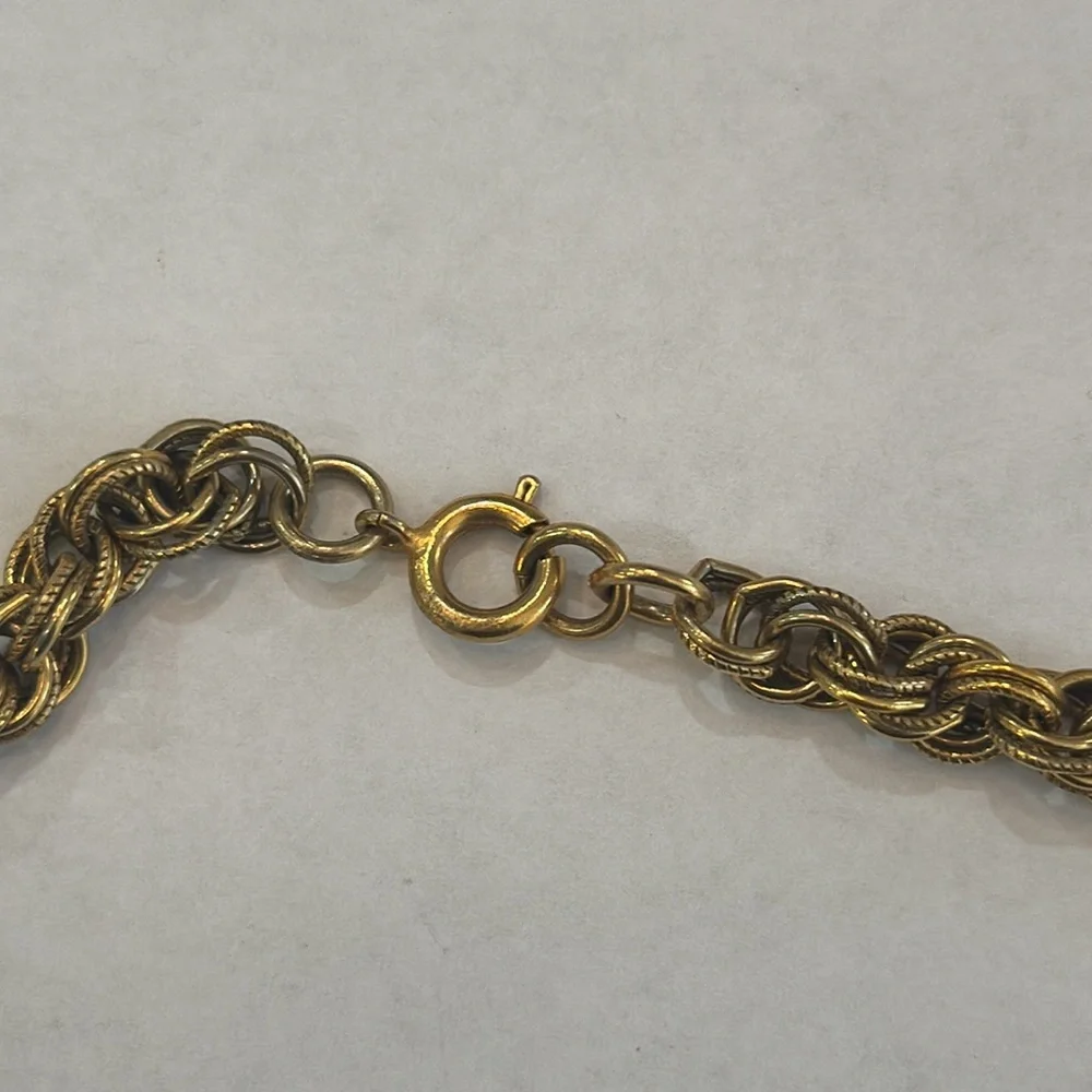 💗ORIGINAL BY‎ ROBERT LARGE GOLD PENDANT  WHITE ENAMEL LONG BYZANTINE ROPE CHAIN